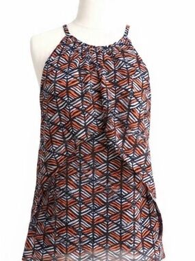 Worthington Women's Geometric Halter Top Size L Orange Black White Sleeveless